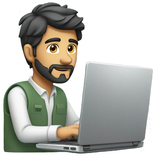 pakistani man working on laptop. straight angle emoji