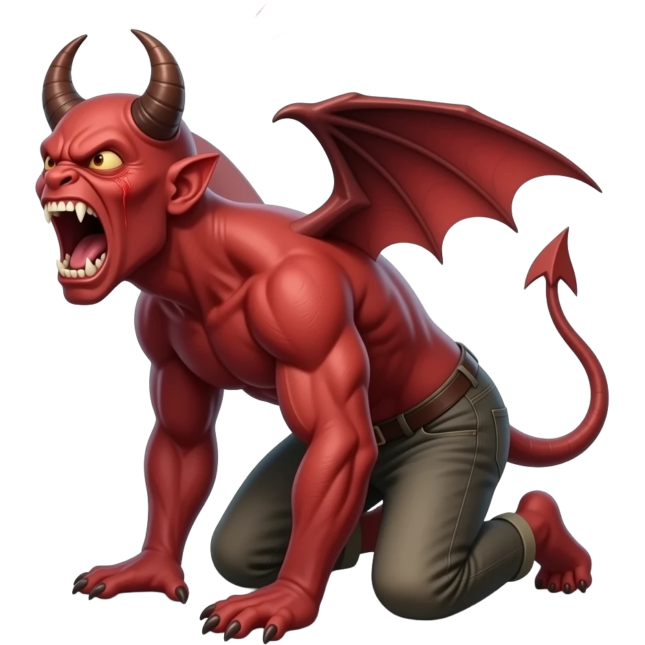 Create an emoji of a demon kneeling down and screaming in pain and show it sideways emoji