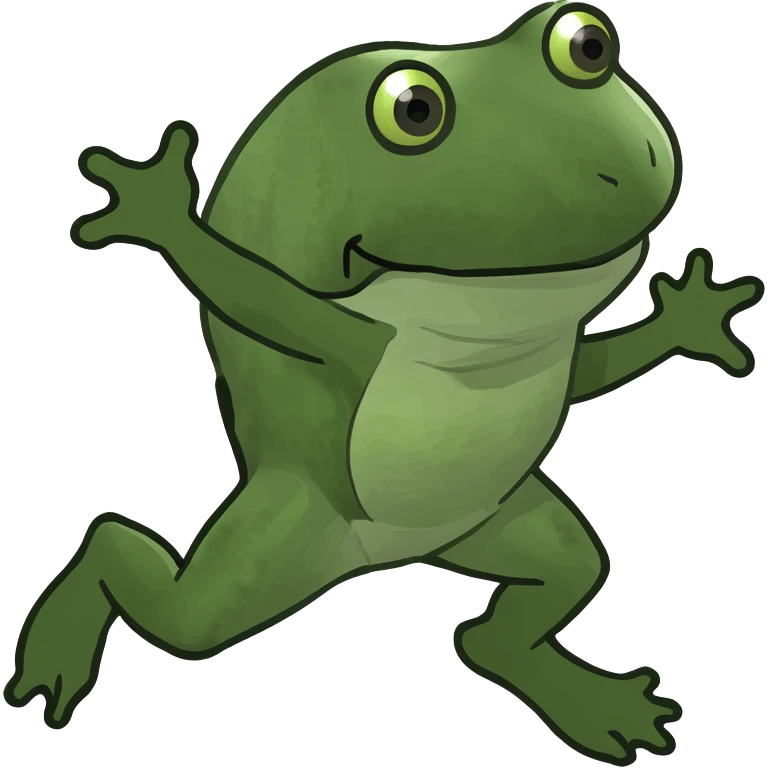 green bufo frog leaping energetically mid-run playful vibe 'Io che corro' emoji