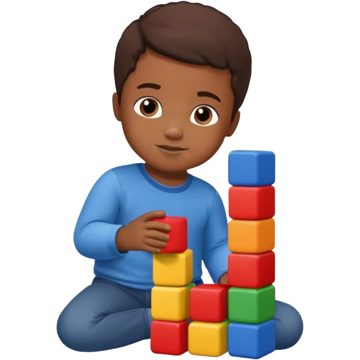 Toddler black boy – stacking colorful building blocks.
 emoji