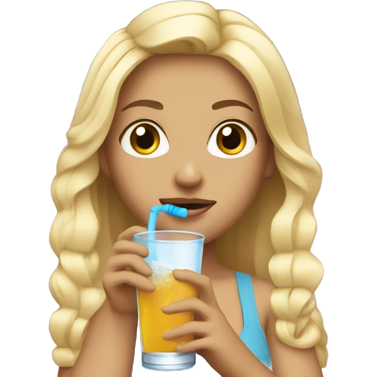 Blonde hair girls in crop top drink water emoji