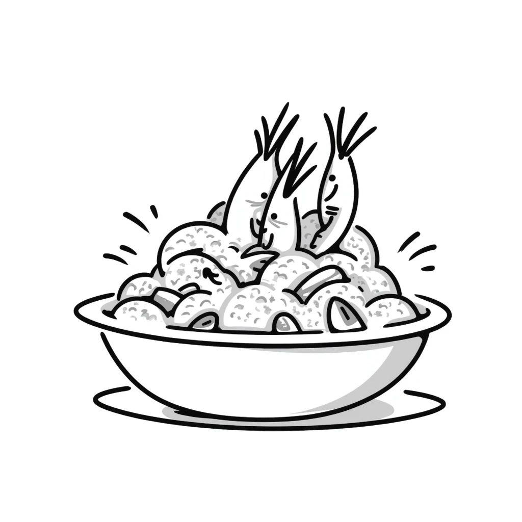 A plate of delicious seafood rice with prawns emoji