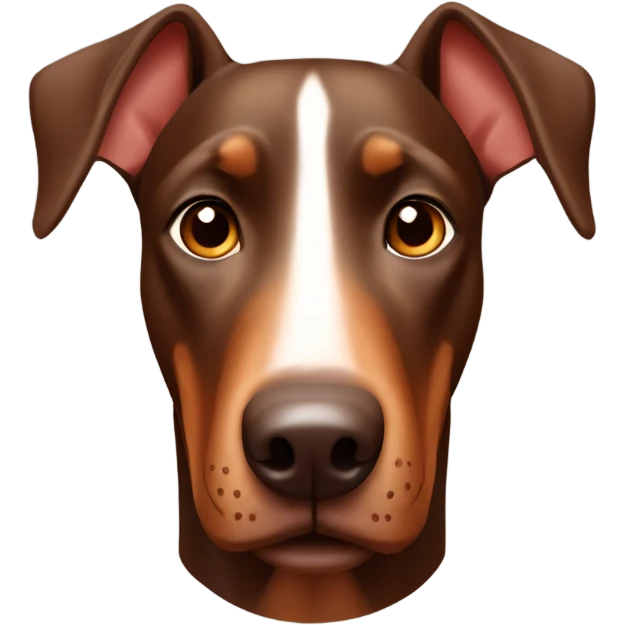 Brown Doberman without cropped ears looking forward and happy  emoji