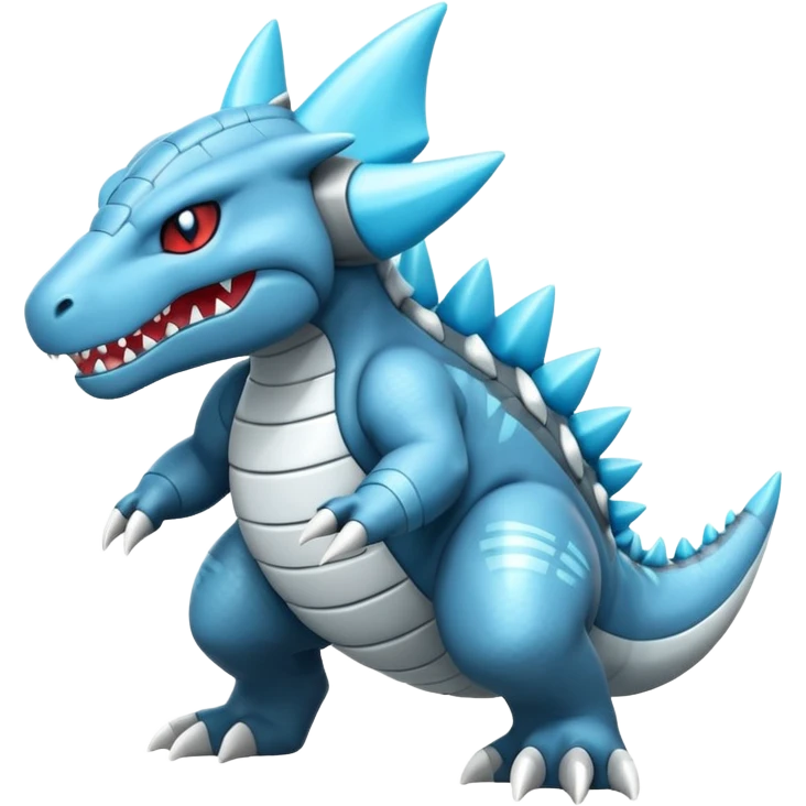 Futuristic soft smooth glossy metallic white and cyan Tyrunt-Aggron-Feraligatr--Axew-fusion emoji