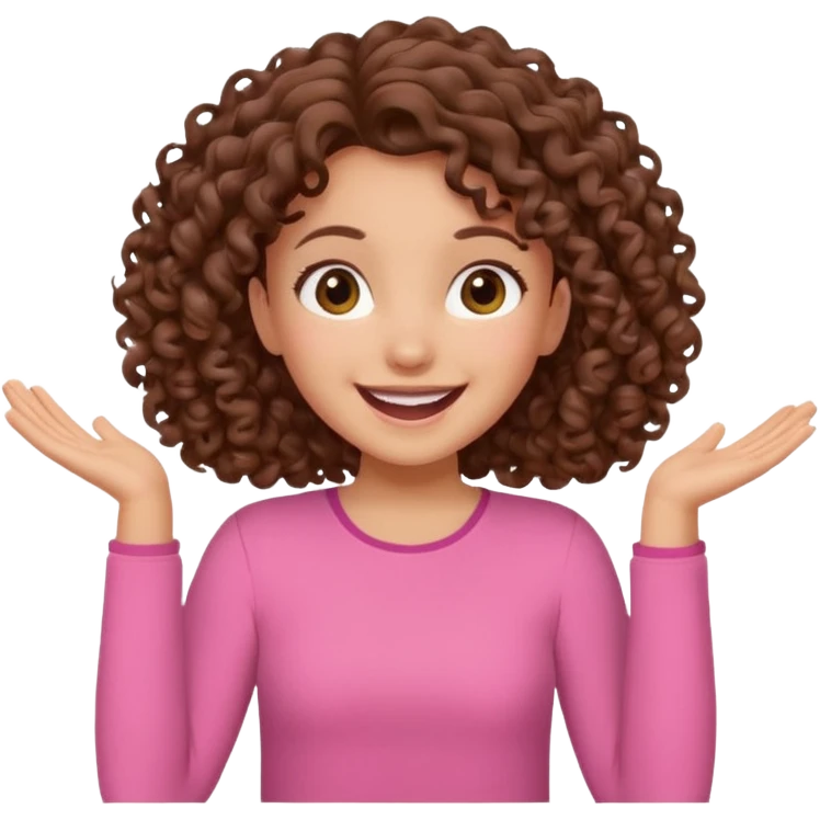 fun cute loud popular pretty girl modest curly brown hair pink top excited emoji