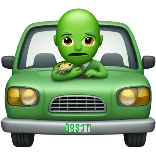 Green Person with a fish head driving  emoji
