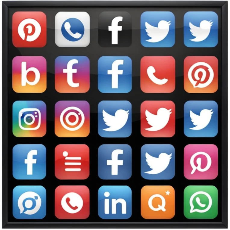 Socail media sauare emoji style icons 
Creat the quadrant with the logos of FB, X, Trustpilot, Instagram, Youtube, Linkedineach icon is ther only ones, asme size, only icons of the social media that I mentioned emoji
