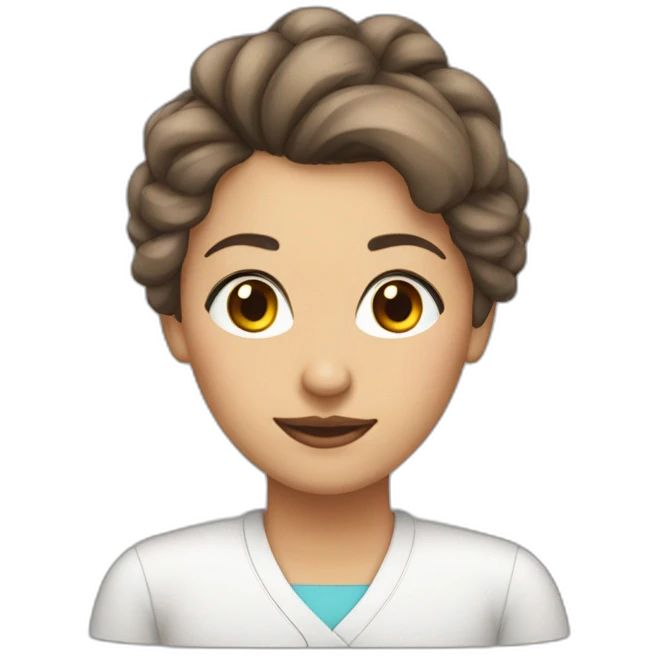 Woman, hair tied up, brown eyes, technology teacher emoji