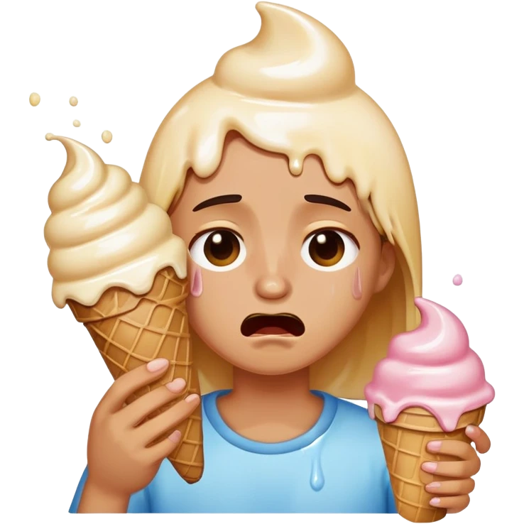 Crying emoji while holding ice cream emoji