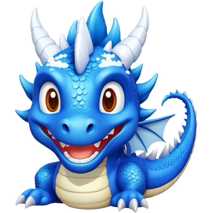 blue dragon with white petals and snow on features smiling emoji