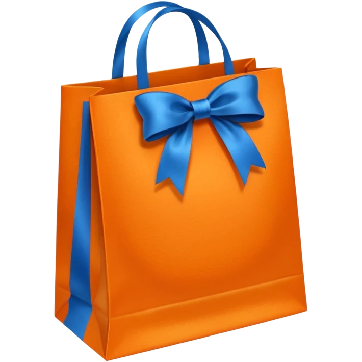orange solid color gift bag with blue ribbon emoji