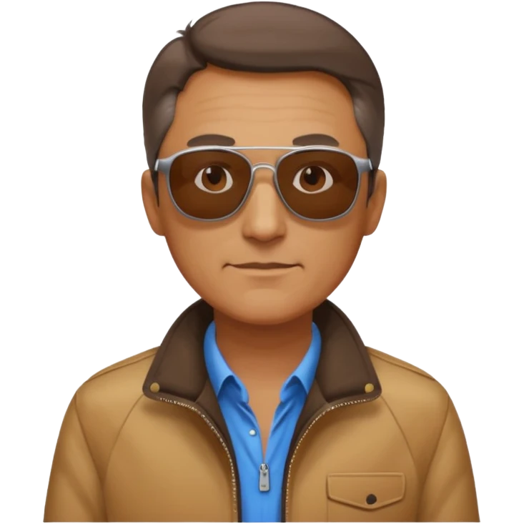 Middle-age man, brown jacket, sunglasses emoji