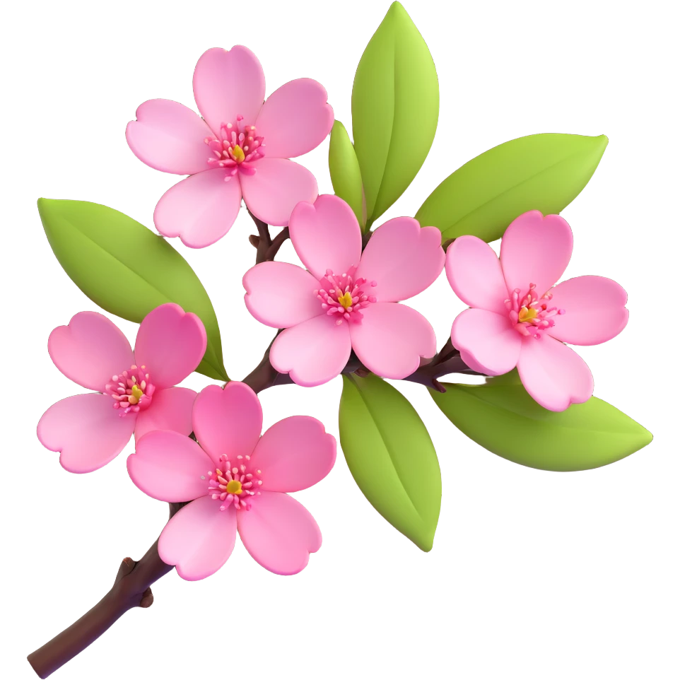 Beautiful single pink cherry blossom (sakura) flower on brown branch with realistic texture and depth, five delicate petals with subtle pink gradient emoji