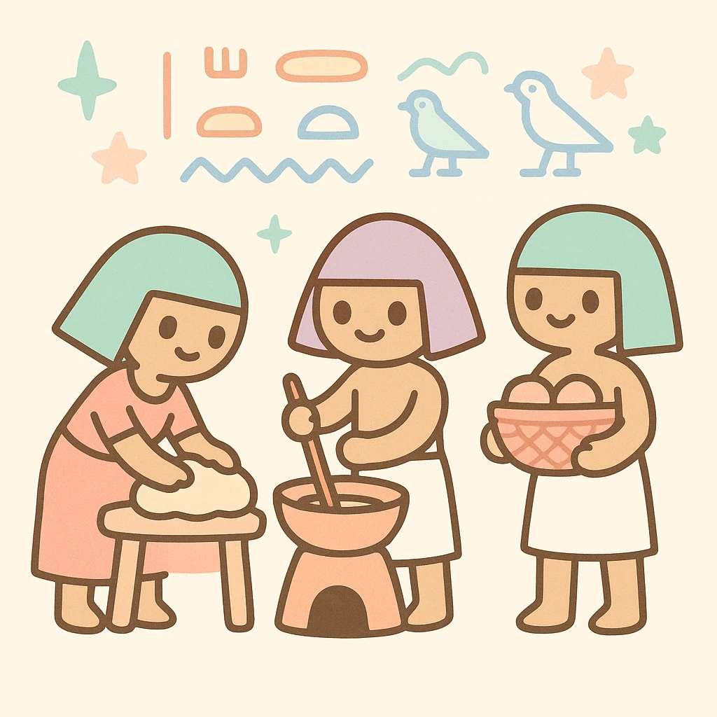 ancient Egyptian cooking scene in hieroglyphic style emoji