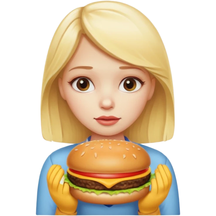 Girl with eating disorder pining for a cheeseburger. Blonde girl. emoji