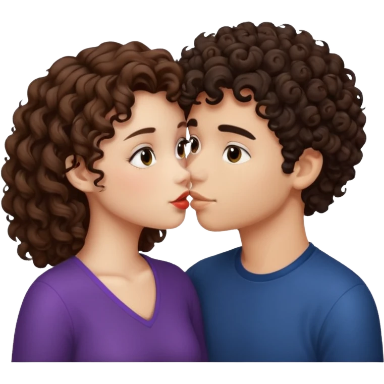A girl with curly hair and a boy with darck hair kiss emoji