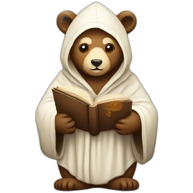 Bear monk in hooded robe and with old book emoji