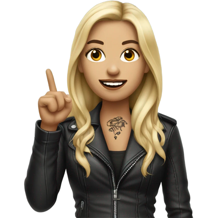 Blonde women with LONG HAIR, in Leather Jacket, Body Covered with Tattoos, POINTING YOU FORWARD with her HAND with INDEX FINGER, Hyper Realistic emoji