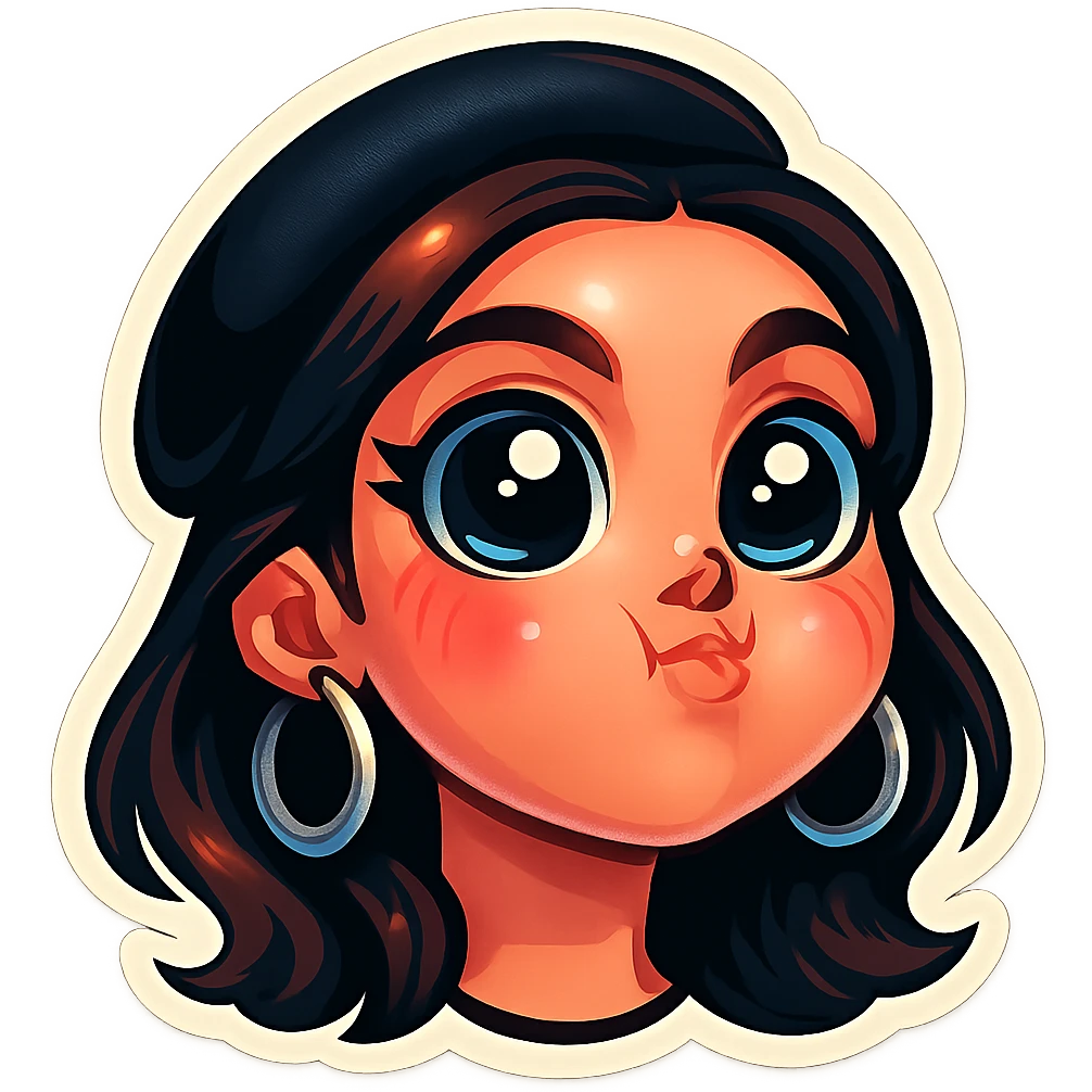 Transform only the face from the provided photo into a Telegram sticker style with big expressive eyes, simple shapes, soft shadows, a white border, transparent background, cartoon-like appearance, and no contour outline. Focus solely on the face, excluding any background or body. emoji