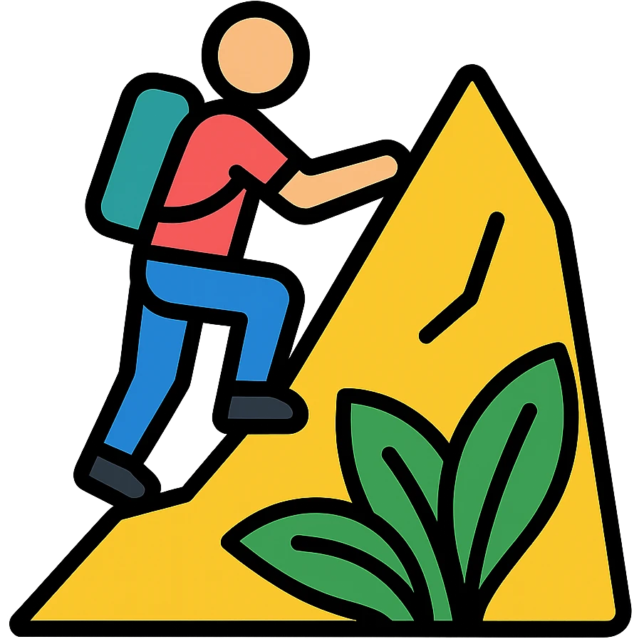 a person climbing a mountain with jungle foliage emoji