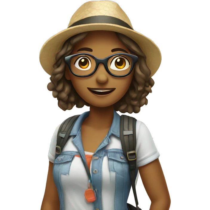Girl tourist with glasses at the beach emoji