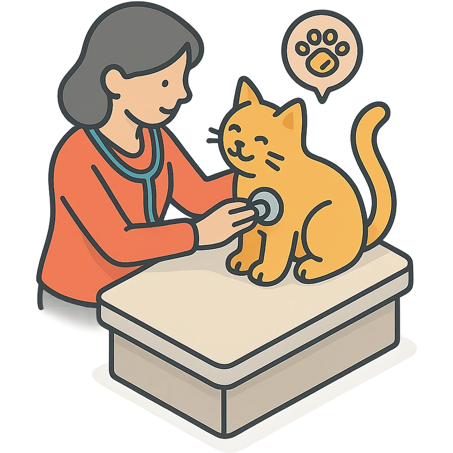 женщина проверяет кошку, чтобы она была здорова и счастлива emoji