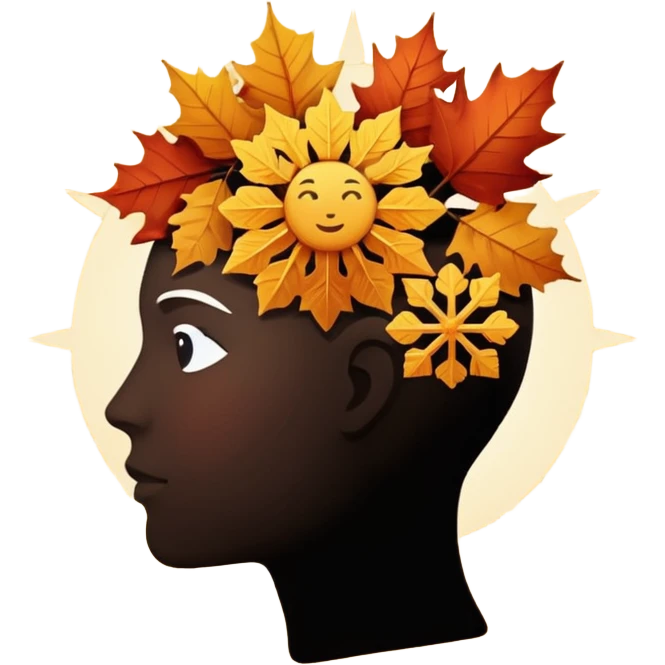 silhouette of a head with seasonal icons (leaf, snowflake, sun, flower) emoji