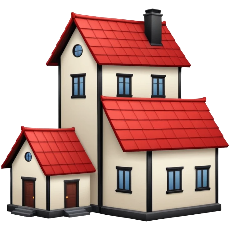 a house with Tall crooked building with red roof.

 emoji