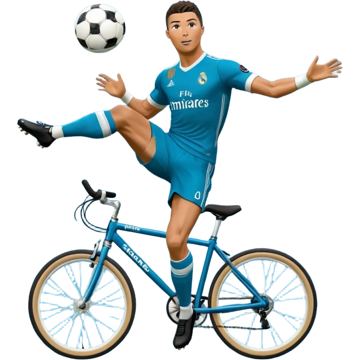 Ronaldo doing a bicycle kick with football in mid air While wearing a Retro blue Real madrid kit and yes i want it to be exactly the same as he Scored it in 2018 vs Juventus  emoji