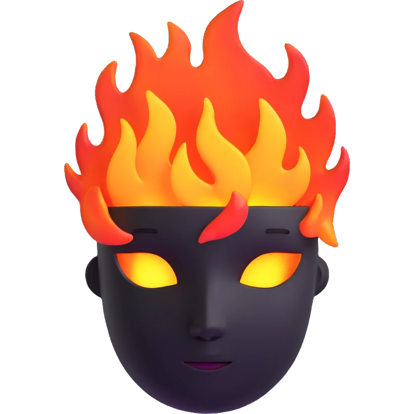 featureless head with fire, no eyes, no mouth, blank face emoji