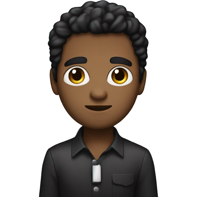 Create a emoji with a black guy, with a short black power hair, litle bit chubby, he works like a telemarketing attendant end he uses a badges with his name witch is Gustavo  emoji