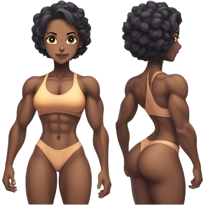 Anime woman bodybuilder with six pack and beautiful faces. From head to feet picture emoji