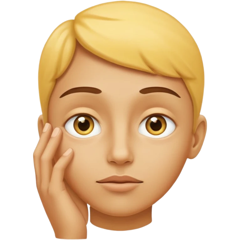 thinking face emoji, yellow face, eyes looking up, hand on chin emoji