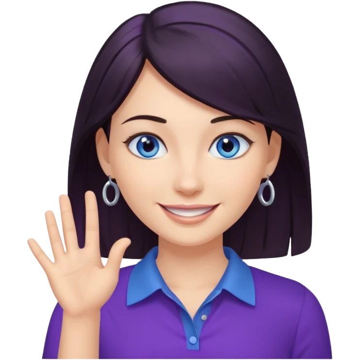 Grinning dark hair woman with blue eyes, wearing purple shirt - explaining something with her hand

 emoji