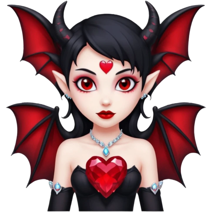 small black succubus wings, cryhstal heart red, black heart tail (HEART) emoji