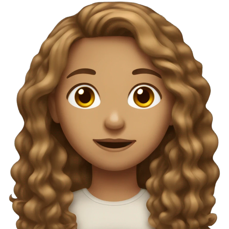 girl emoji with long wavy brown hair, light skin, and brown eyes emoji
