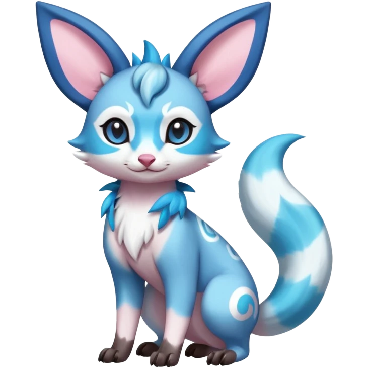 Rare realistic cute adorable epic aesthetic colorful Amaura-Sylveon-Glaceon-Civet-Genet-species-Fakemon-hybrid-creature, with markings, full body emoji