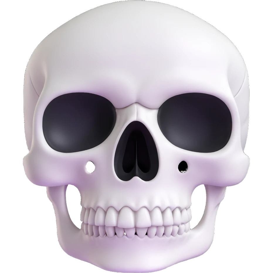 white skull, clean and smooth, detailed features like eye sockets, nasal cavity, and teeth emoji