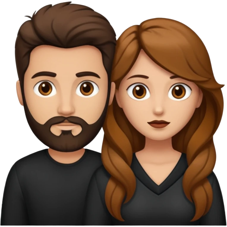 Una mujer con pelo castaño y ojos marrones y un hombre con pelo negro y barba emoji