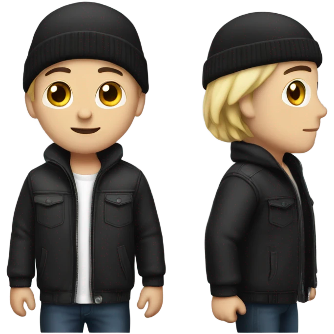 White man with beanie no beard in a black zipper jacket and black hair  emoji