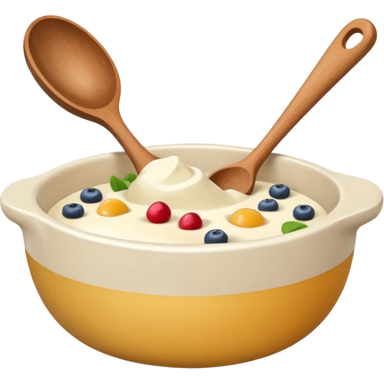 A cream ceramic baking bowl with a wooden spoon in it emoji