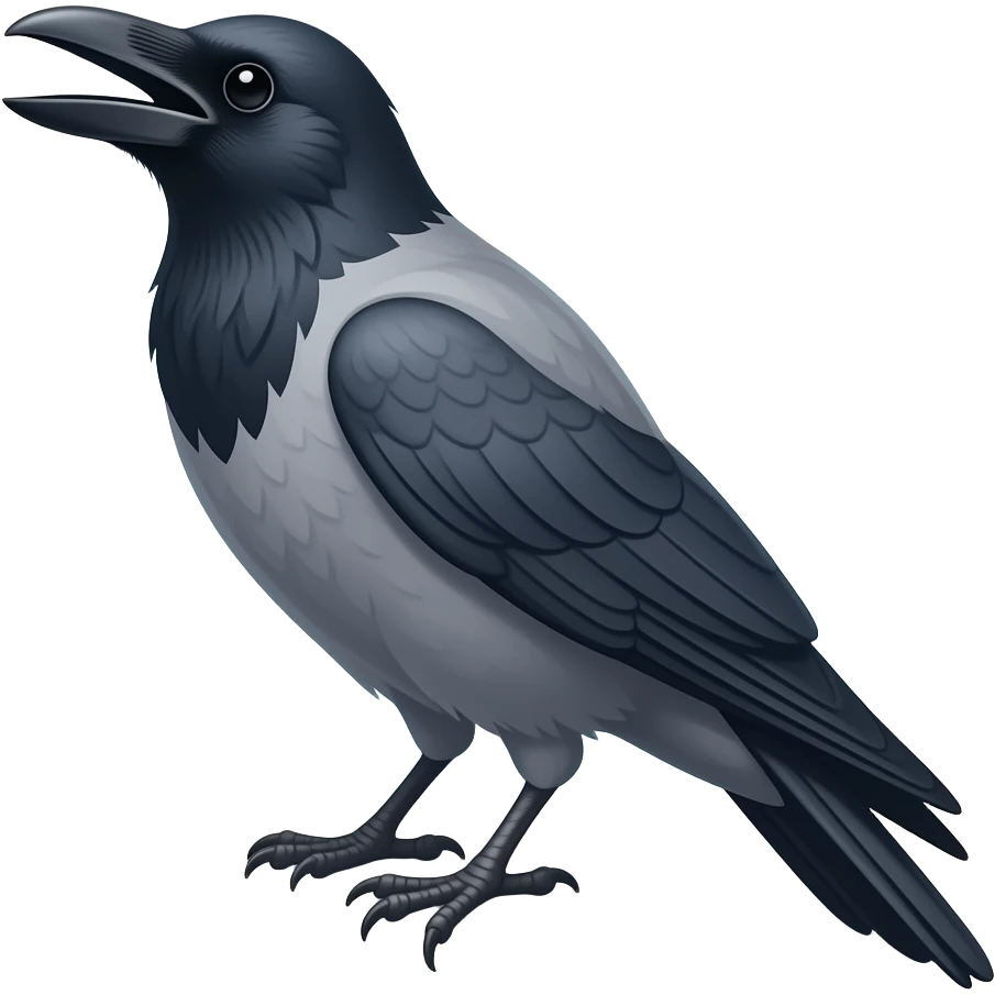 a grey crow singing and sitting on the windowsill emoji