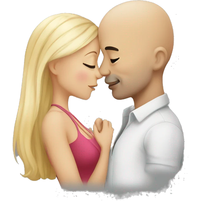 A bald man kissing a blonde girl emoji