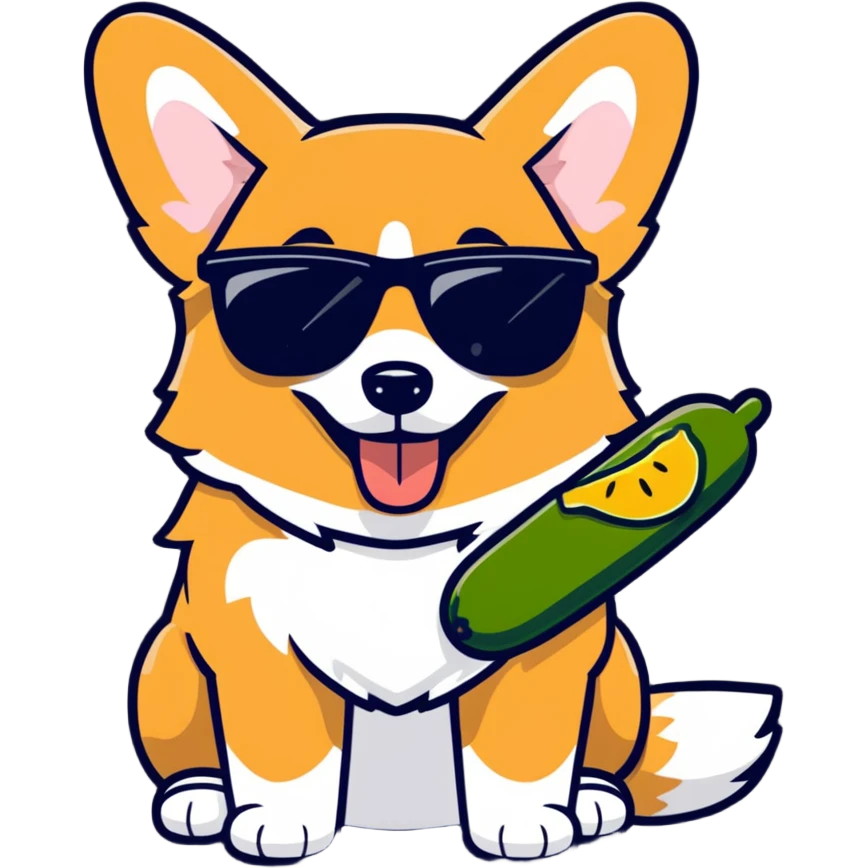 Corgi eating a pickle and wearing sunglasses  emoji