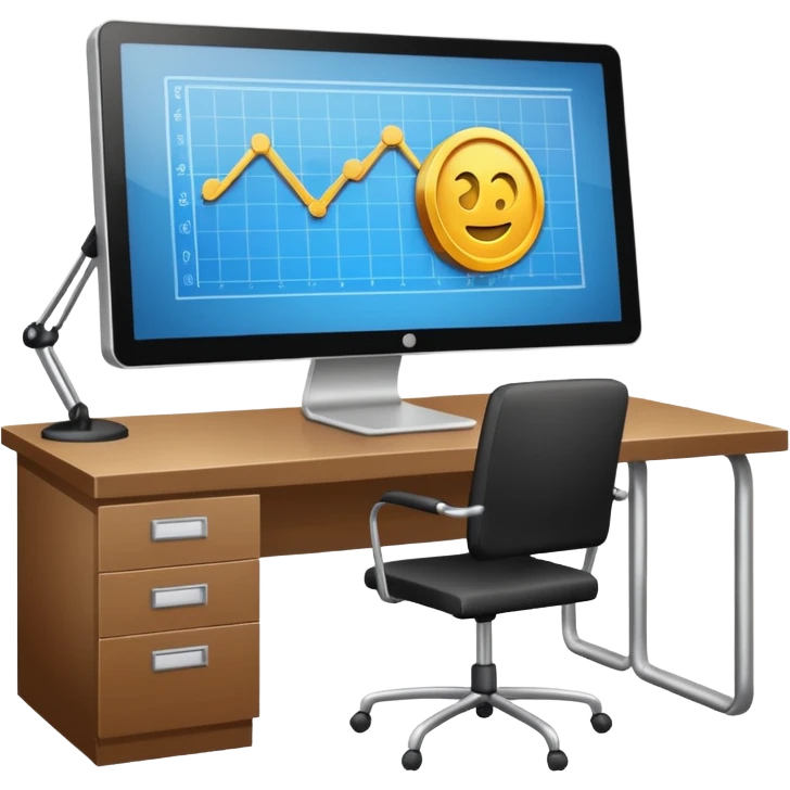 Mach mir einen schreibtisch mit einem bildschirm drauf wo mann einen Crypto chart sieht emoji