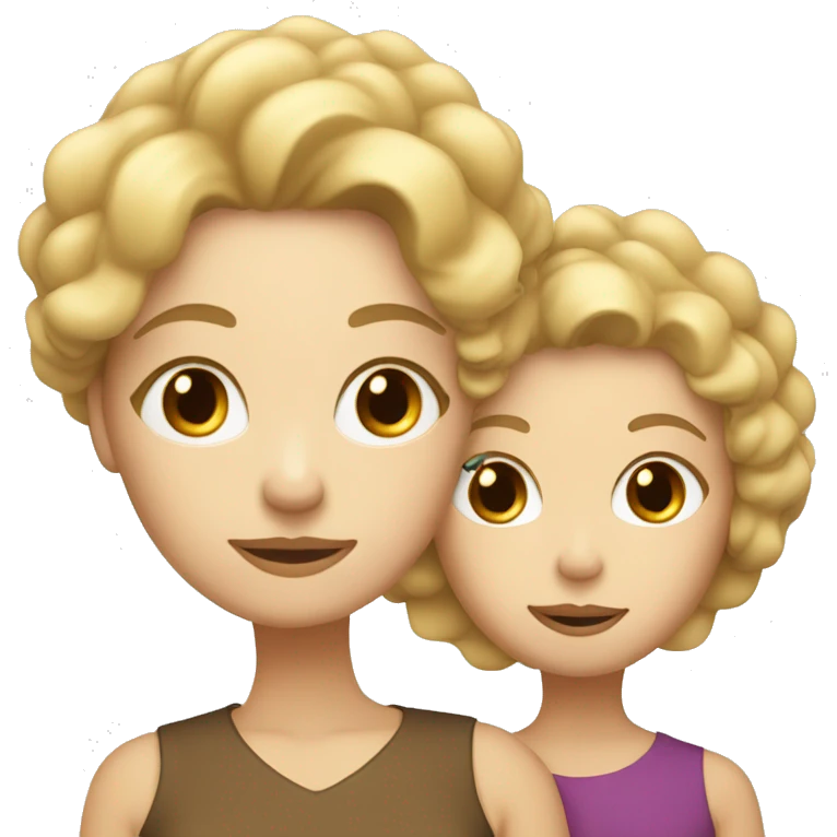 Blonde mom with white skin and her curly brown adult daughter emoji