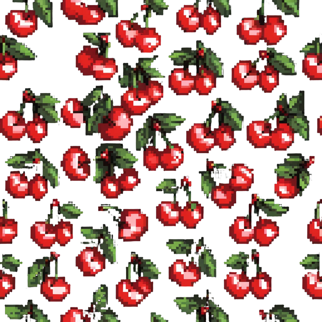 Pixel art of a small bunch of red cherries with green stems emoji