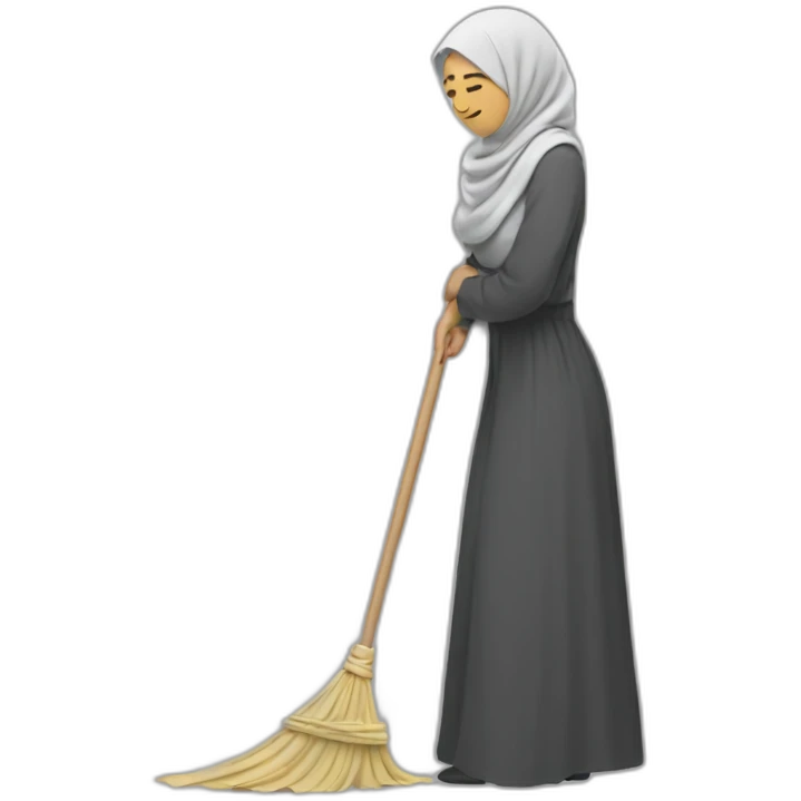 a woman in a hijab is sweeping the floor emoji