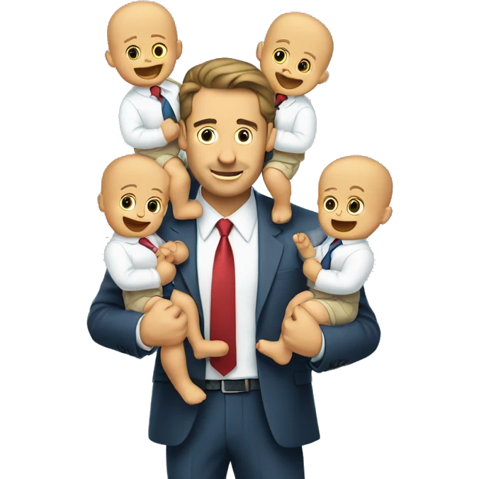 a businessman holding two babies, one in each arm. The business man has two more arms coming out of him, and with each of those he's dangling cash over the babies' heads emoji