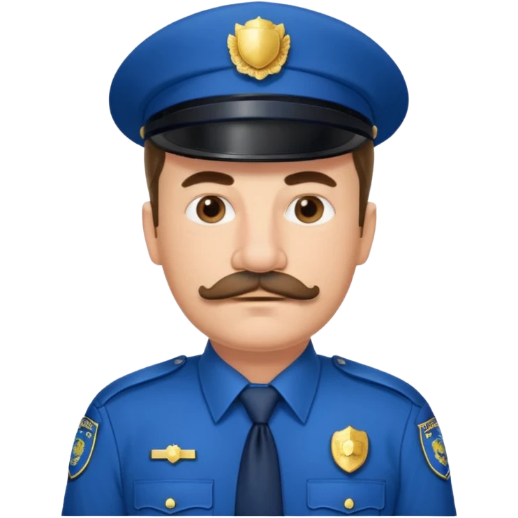 Middle-aged, male,solemn, mustache, police uniform in blue emoji